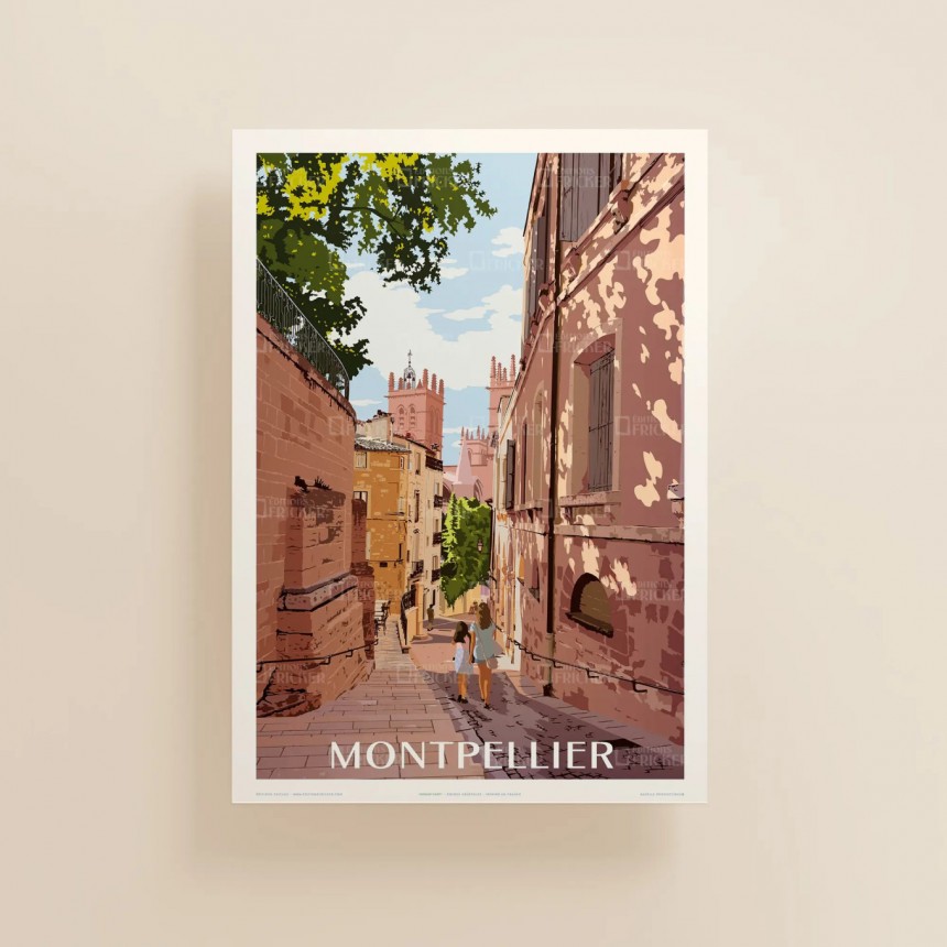 affiche-vintage-ville-montpellier-imprimvert-edition-fricker-france