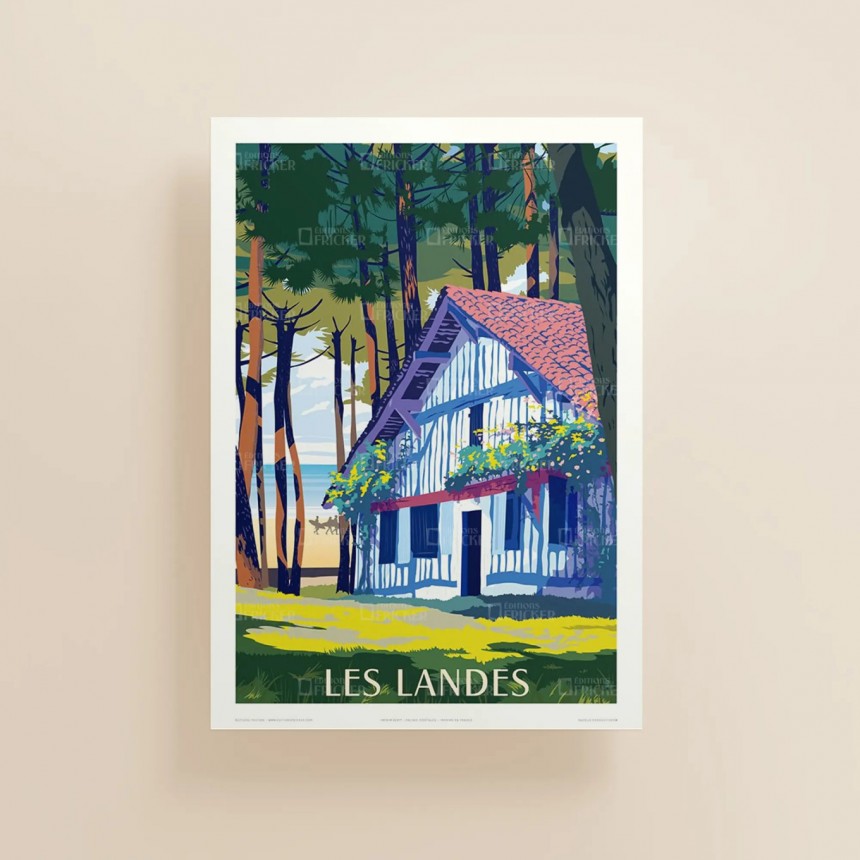 affiche-vintage- les-landes-france-imprimvert-edition-fricker