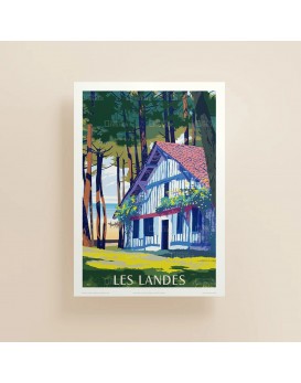 affiche-vintage- les-landes-france-imprimvert-edition-fricker