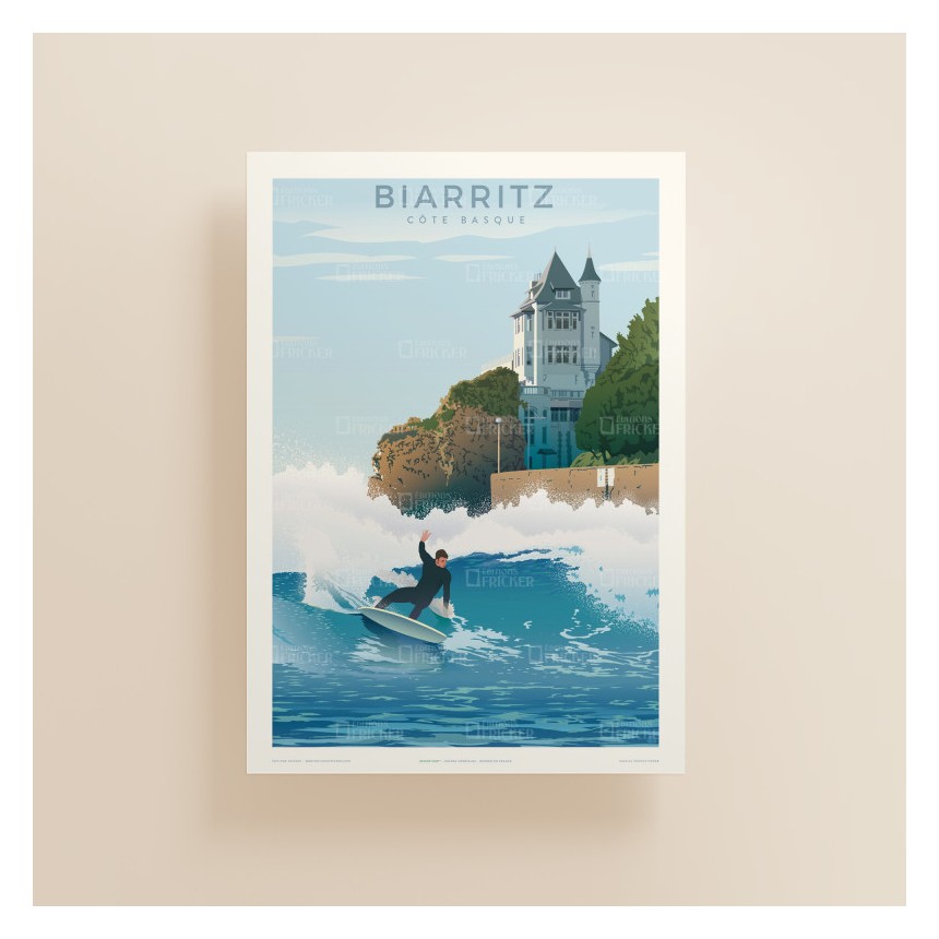 affiche-vintage-ville-biarritz-surf-edition-fricker-imprimvert-france