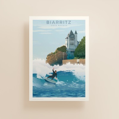 affiche-vintage-ville-biarritz-surf-edition-fricker-imprimvert-france