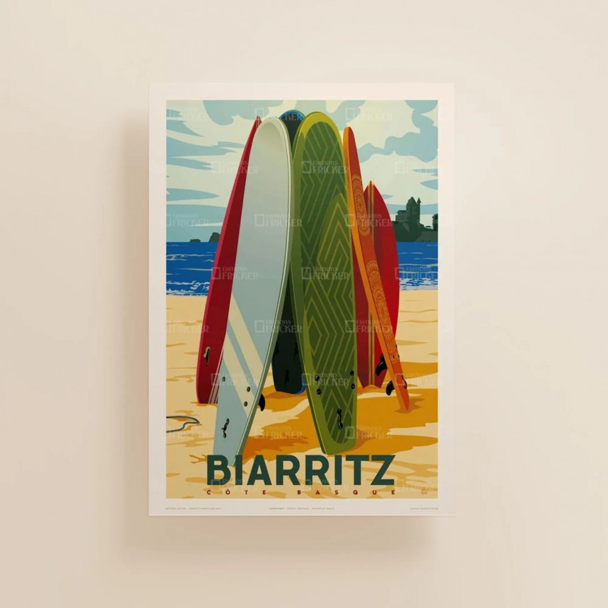 affiche-vintage-surf-côte-basque-ville-biarritz-imprimvert-edition-fricker-france