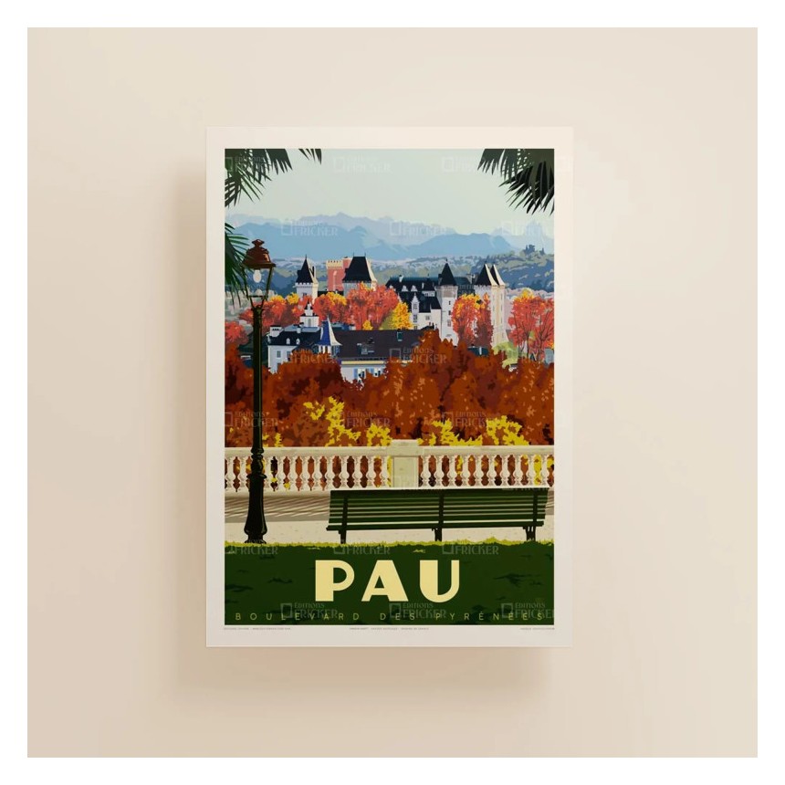 affiche-ville-pau-vintage-encres-bio-made-in-france-editions-fricker