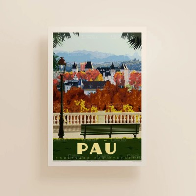 affiche-ville-pau-vintage-encres-bio-made-in-france-editions-fricker